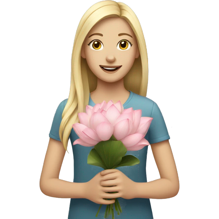 Blonde teenager holding lotus flower bouquet  emoji