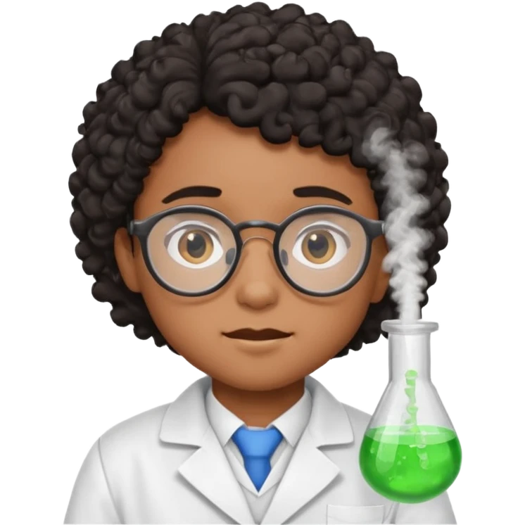 kid boy scientist brown skin, black curly hair emoji