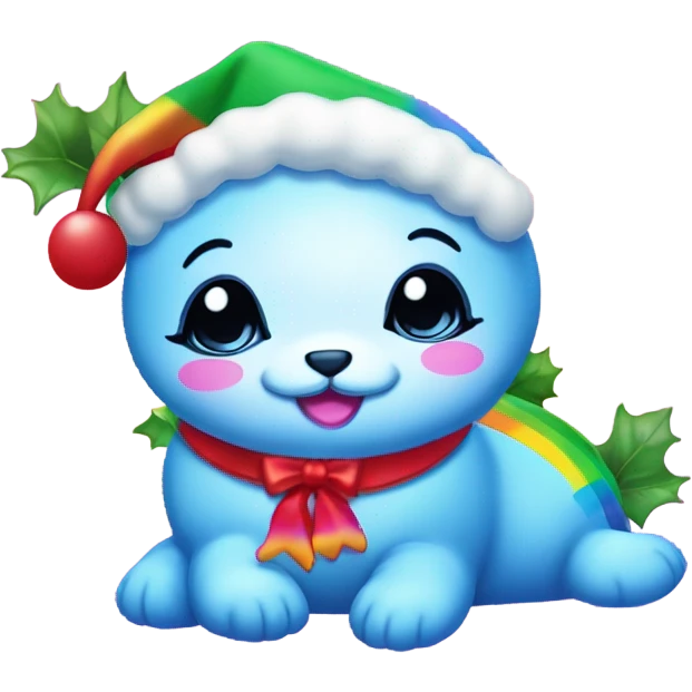 Lisa frank rainbow seal with Christmas holly  emoji