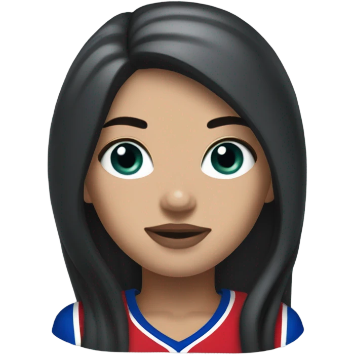 White Girl with long black hair and freckles wearing buffalo bills jersey emoji