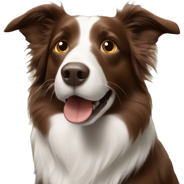 Brown border collie sniffs emoji
