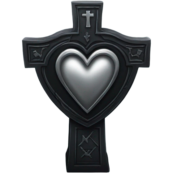 a black tombstone with the inscriptions in silver RIP and a silver heart in the center emoji