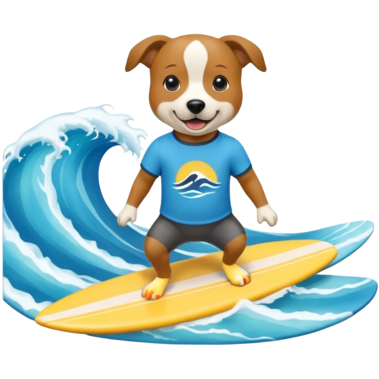 Dog wearing a t-shirt and surfing in realy good time emoji