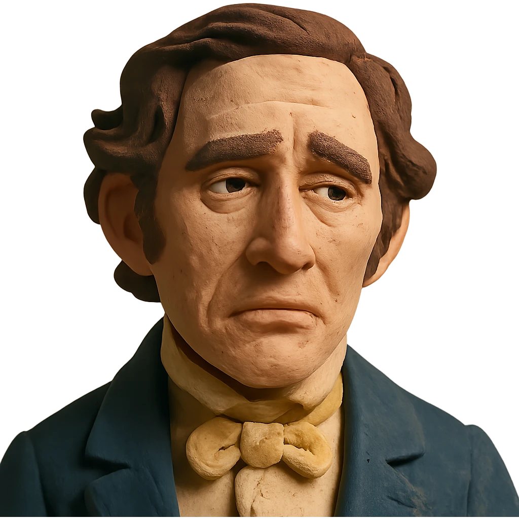 claymation style face of an 1800s person with a solemn, reflective expression, remembering the Alamo emoji