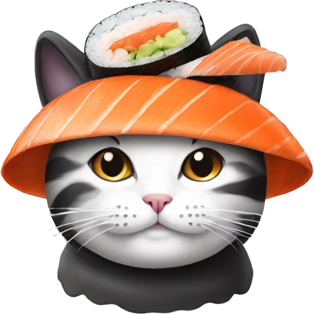 cat wearing a hat made out of sushi emoji