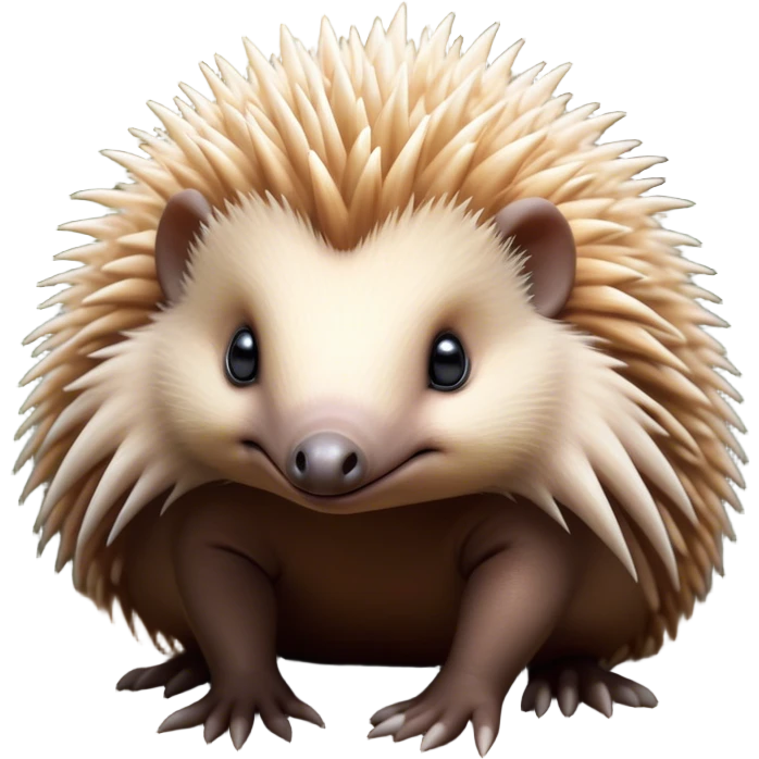 Cinematic Cute Echidna Portrait Emoji, Head tilted playfully and inquisitively, featuring a fuzzy, spiky fur with an adorably scrunched face and a cute, pointed snout, round, sparkling eyes filled with gentle curiosity, Simplified yet irresistibly adorable features, highly detailed, glowing with a warm, friendly glow, high shine, affectionate and quirky, stylized with a touch of natural whimsy, bright and endearing, soft glowing outline, capturing the essence of a mischievous yet loving echidna, so playful it feels like it could nuzzle out of the screen into your arms! emoji