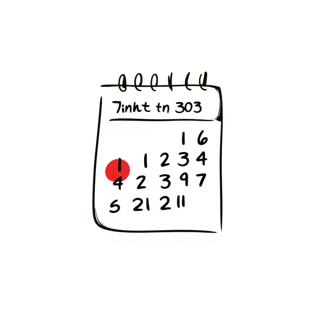 Hand-drawn calendar with important date circled in red emoji
