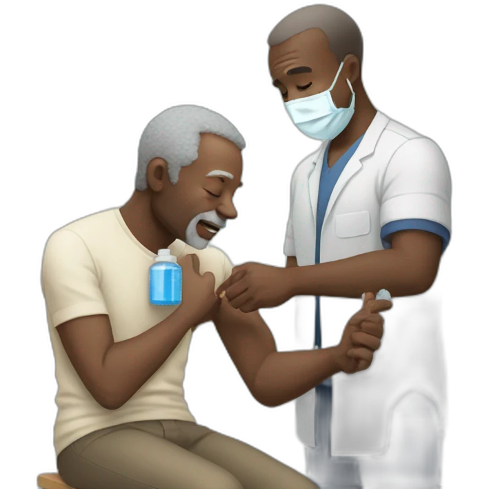 light skinned man giving vaccine to old black man emoji