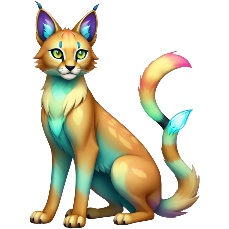 An iridescent transparent  colorful lynx-caracal-serval-fakemon-creature-hybrid emoji