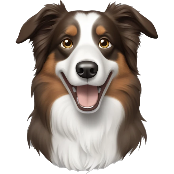 Bordercollie mit braunen und grauen stellen im weißen Gesicht. Spitze Ohren Ohren weis gesicht unterer Teil braun grau  emoji