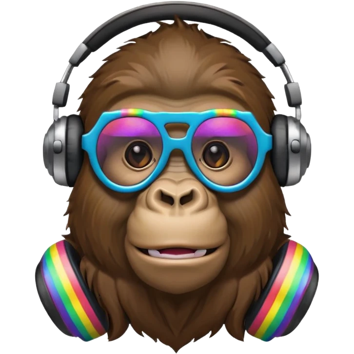 A gorilla with rainbow glasses at a party as a Dj emoji