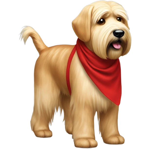 President Donald trump walking a wheaten terrier wearing a red bandana emoji