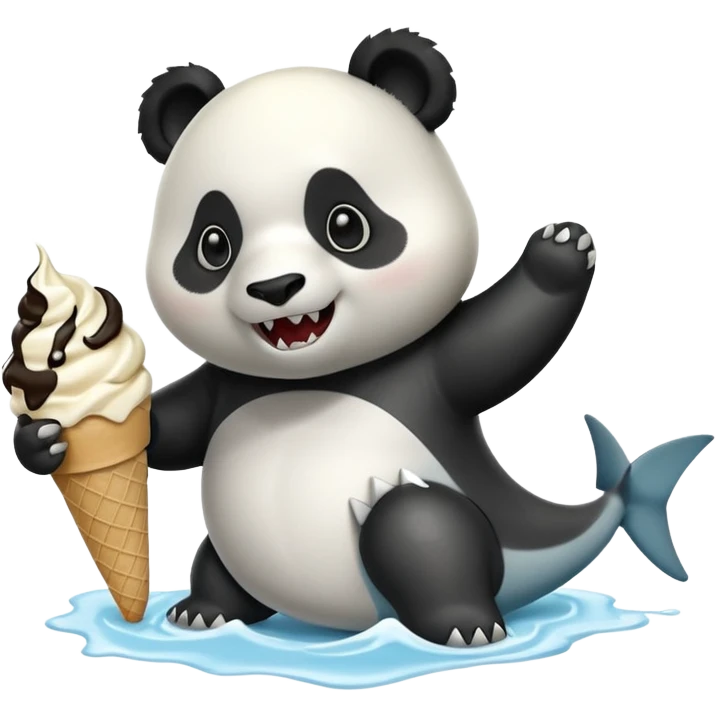 Panda eating ice cream the shark chasing it ￼ emoji