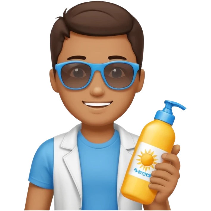 
male brunet suncream bottle and sunglasses emoji