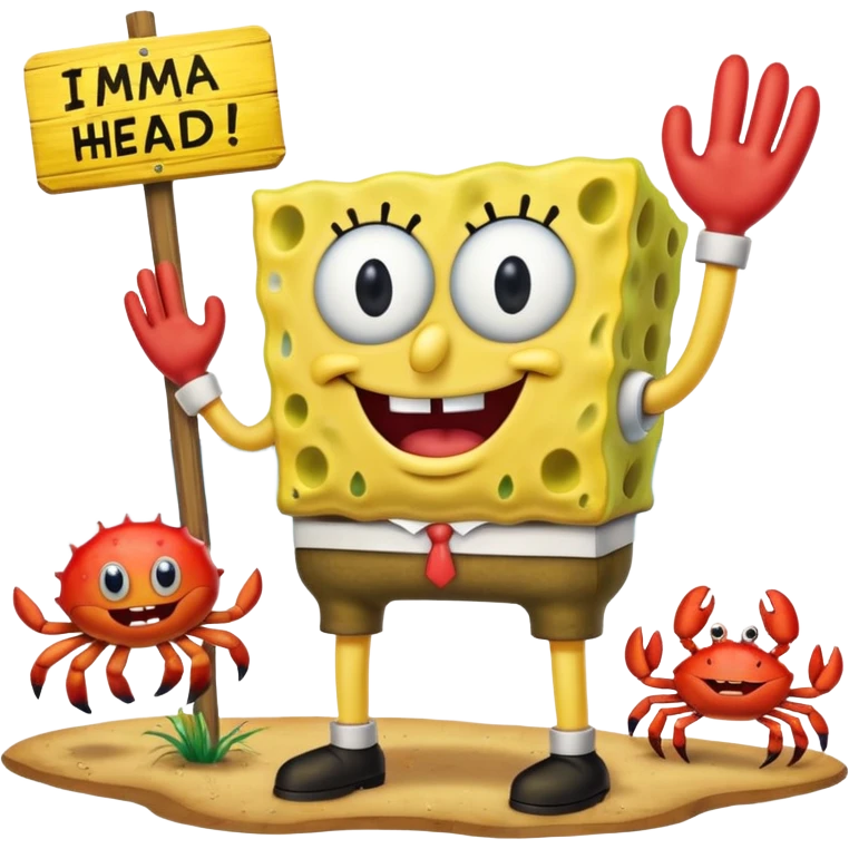 Make SpongeBob have his pants  and make him with mr krab and make them a wooden that’s says imma head out emoji