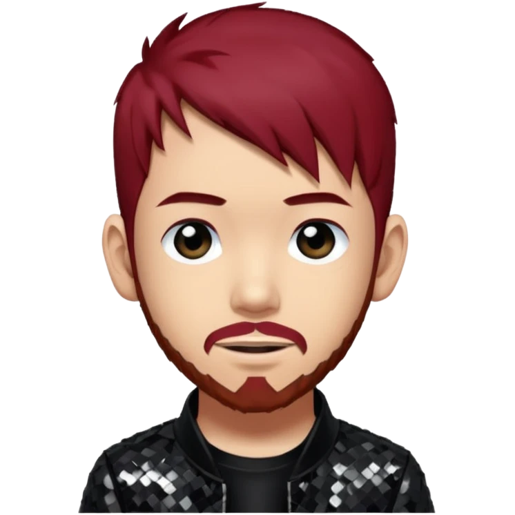 Mike Shinoda from Linkin Park with dark red hair, black sequin outfit emoji