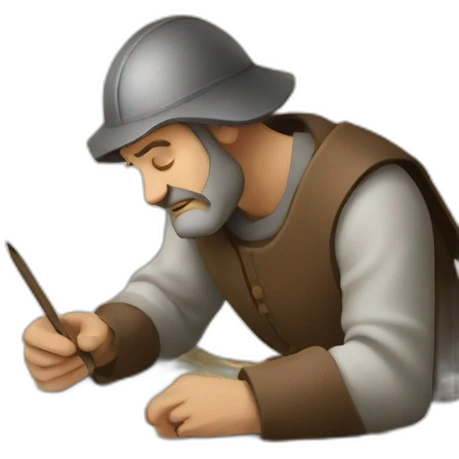 medieval architect in action, thinking over a map of a building emoji