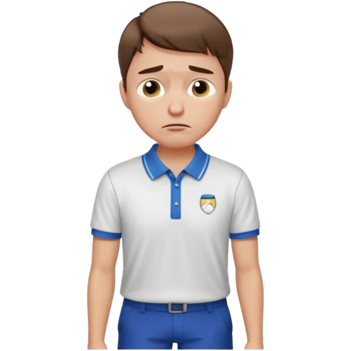 Handsome male.short brown hair.wearing golf shirt and shorts.crying. garden background  emoji