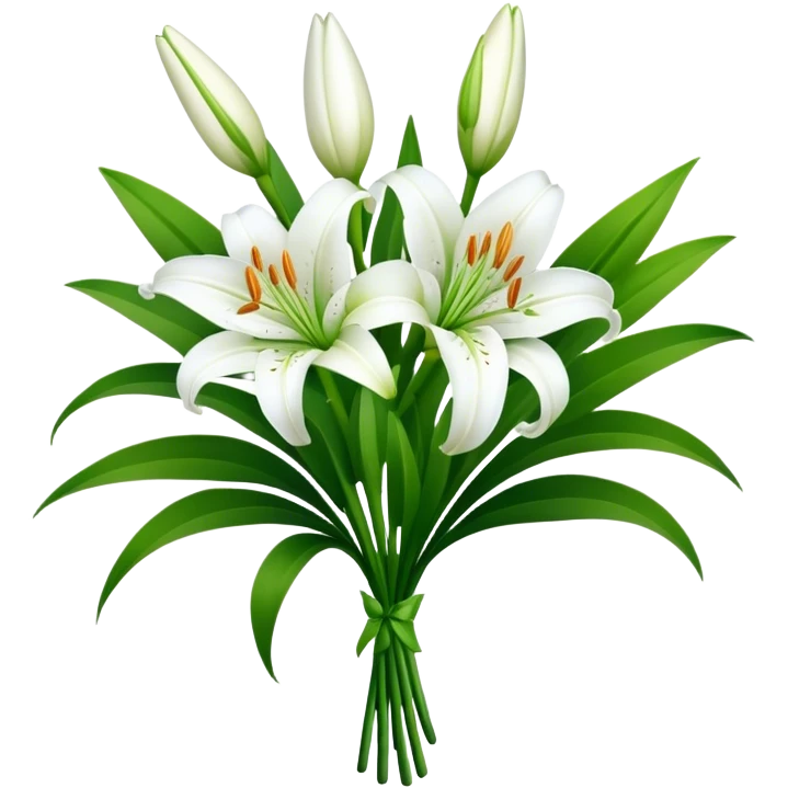 bouquet White Lily, luxuriant, stem, leaf, bud emoji