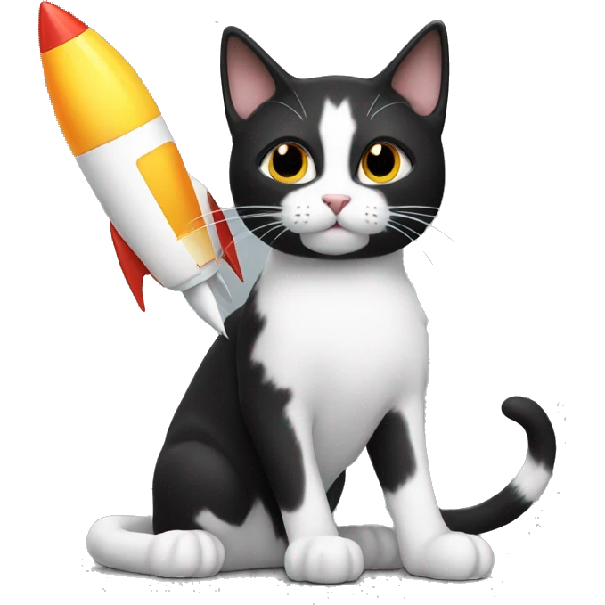 Black and white cat with a rocket  emoji