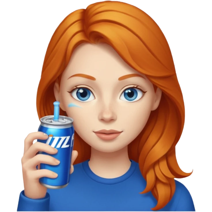 ginger woman sipping energy drink blue eyes cosy  emoji