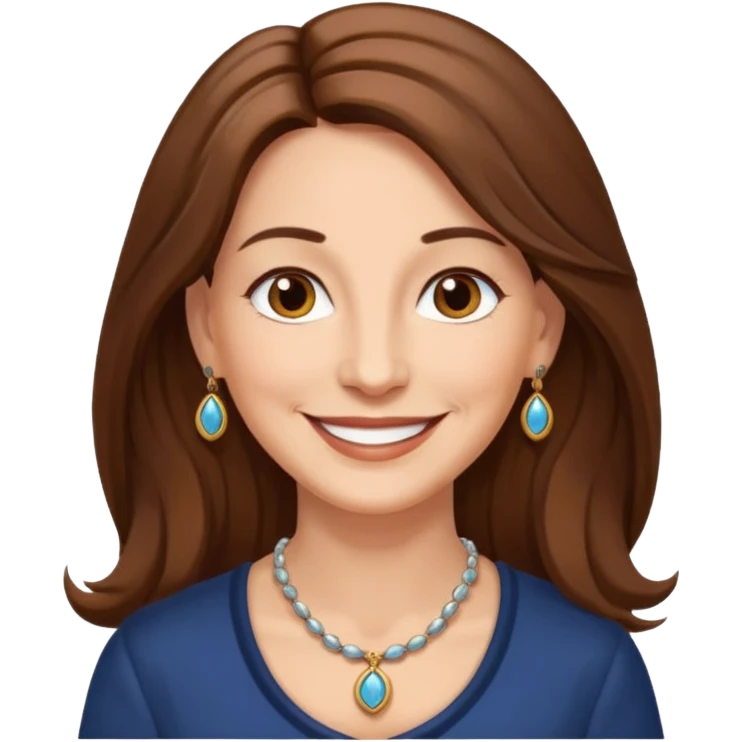 Woman 60, long brown hair, brown eyes, smiling emoji