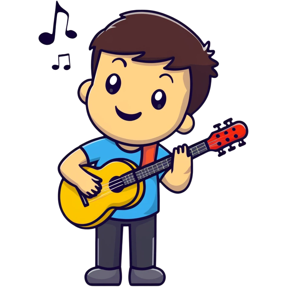 Musician with a confident smile looking up emoji