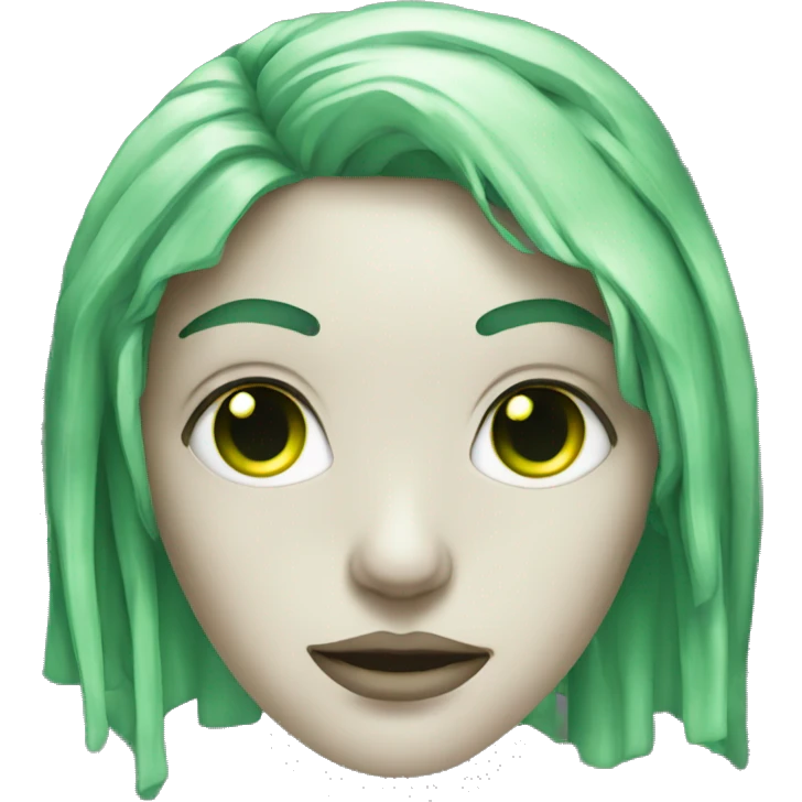 Cyborg head with green eyes and green hair emoji
