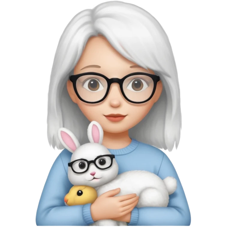 Girl with glasses → holding a toy rabbit emoji