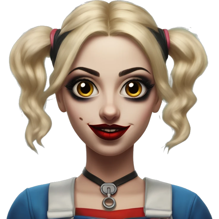 Arabic plumber in Harley Quinn style, oil paint, mysterious eyes, intricate lips, masterpiece portrait, odd perspective, beautiful, desirable, logical emoji