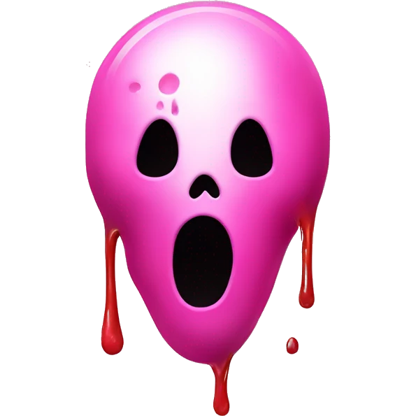 bubblegum pink colored ghost face scream movie mask with blood spatters on it emoji