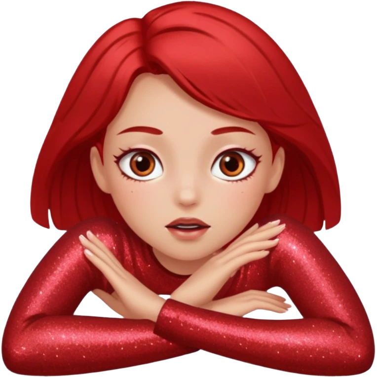 red glitter girl with eyes lying on the floor emoji
