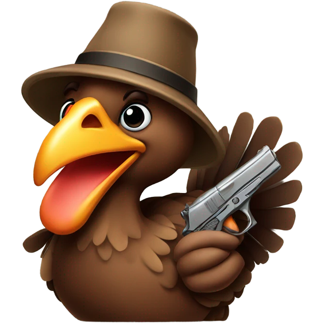 Turkey with a handgun and a cool hat emoji