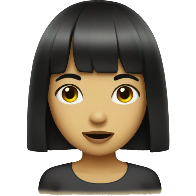 A girl with black bangs eating a lemon emoji
