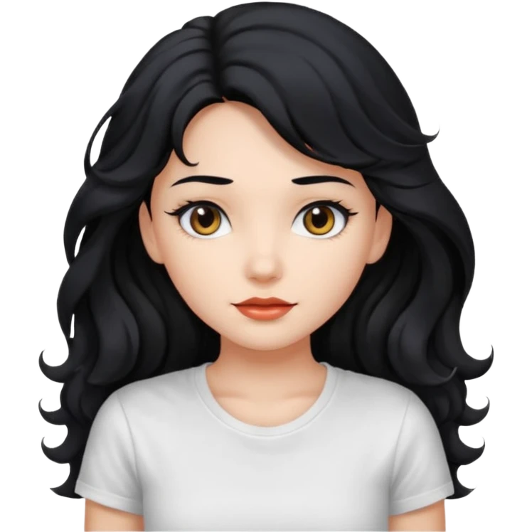 Beautiful girl,Black hair,wavy hair，long hair,Black eyes, white T-shirt emoji