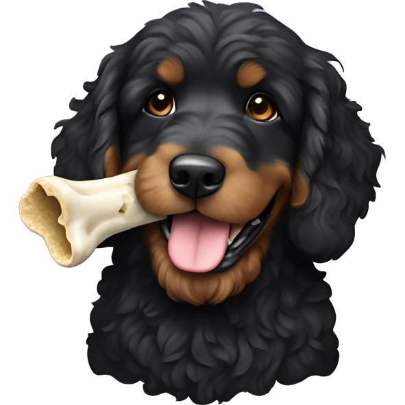 All black Bernedoodle carrying bone in mouth  emoji