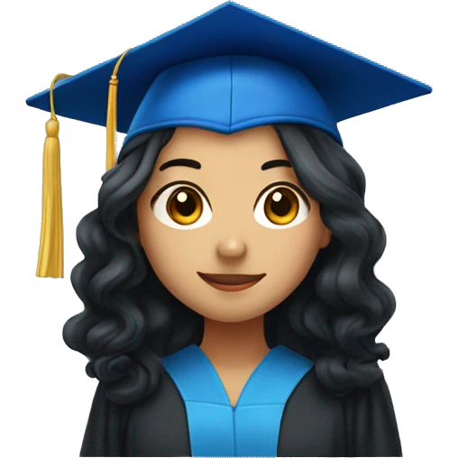 asian girl wearing blue graduation cap with long curly black hair emoji
