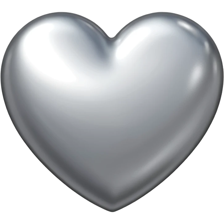 Liquid chrome heart emoji, silver metallic color, iOS emoji style, smooth reflective surface, rounded shape, realistic highlights, minimal background emoji
