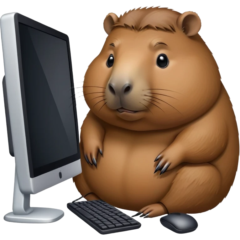Толстая капибара сидит за компьютером  emoji