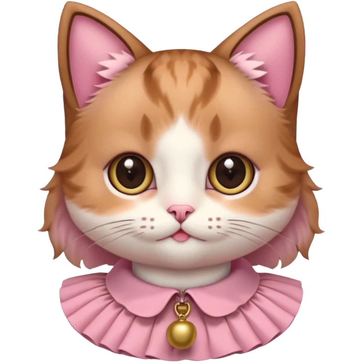 neko with big eyes, bell ruffle coller pink brown cat happg eyes emoji