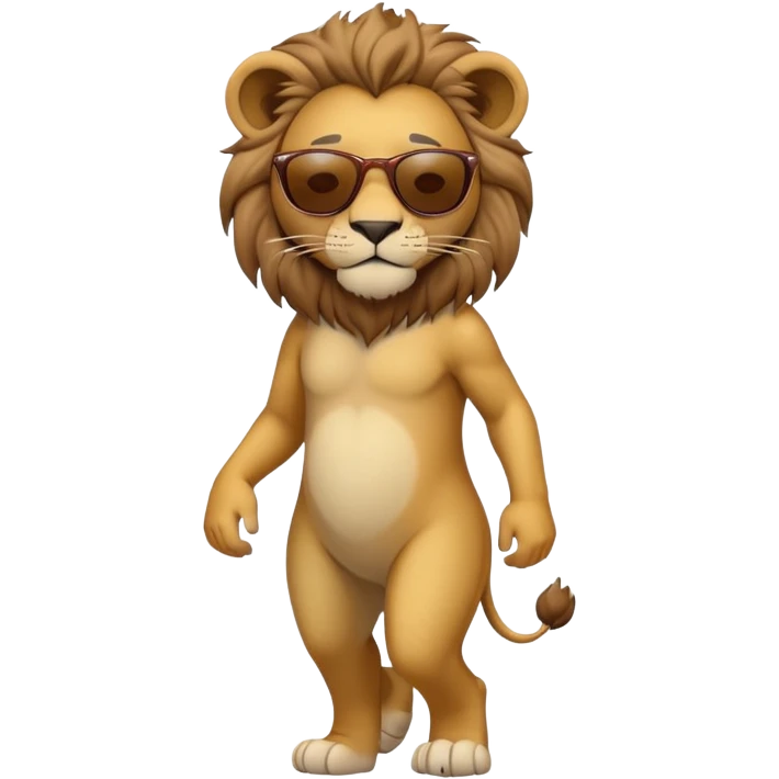 anthropomorphised lion in casual dress wearing sunglasses walking upright emoji