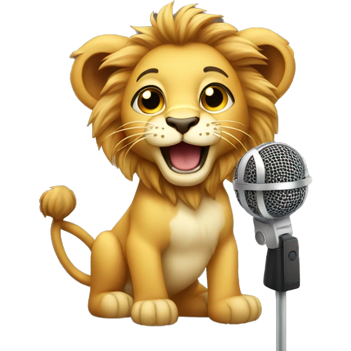 Baby lion in holding and singing into microphone emoji