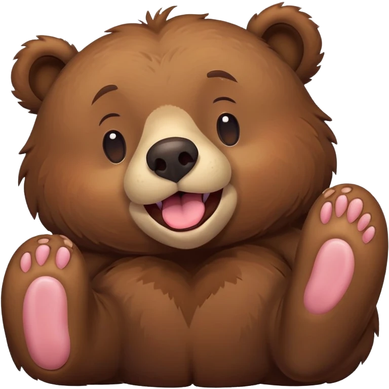 Brown Bear laying on ground with eyes closed, legs in the air and tongue sticking out  emoji