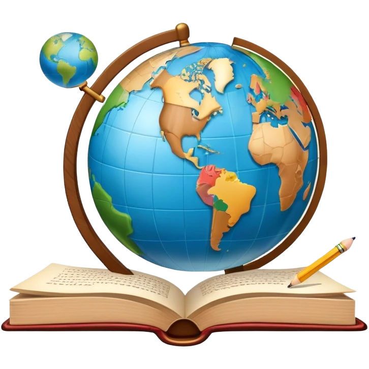An icon featuring a globe with speech bubbles in different languages, symbolizing the study of foreign languages. The design includes a book and a pencil, representing learning and communication across cultures. Transparent background highlights the global nature of language education. emoji