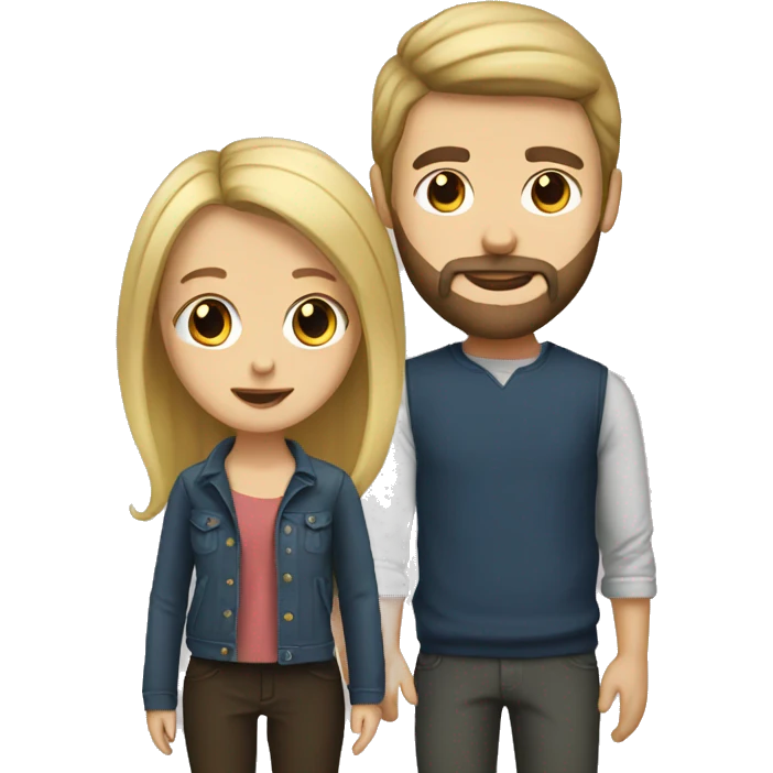 blonde girl with brunette boyfriend with a beard emoji