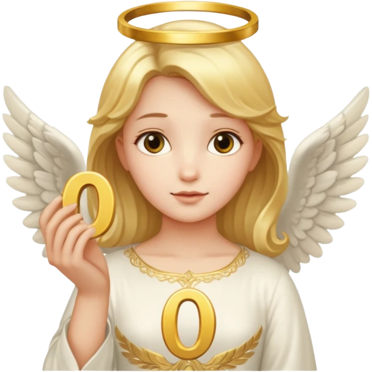 an angel holding number 0 on her hand emoji
