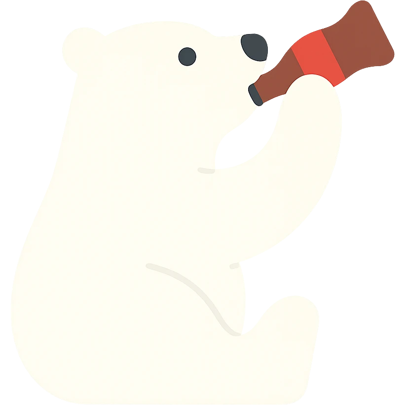 white polar bear drinking a bottle of Coke, color icon emoji