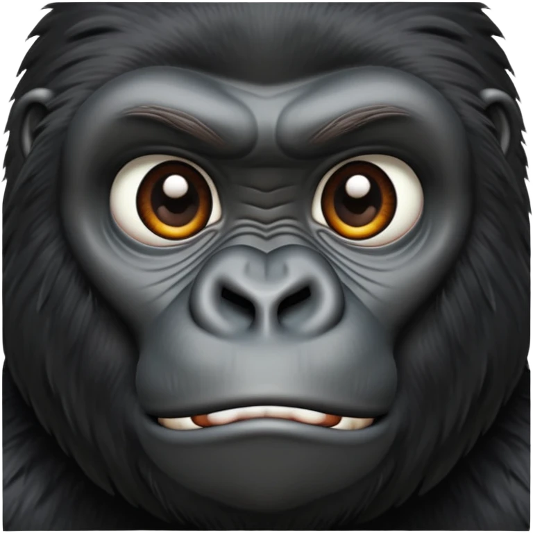Gorilla face, realistic primate features, dark fur, strong brow ridge, iOS emoji style emoji