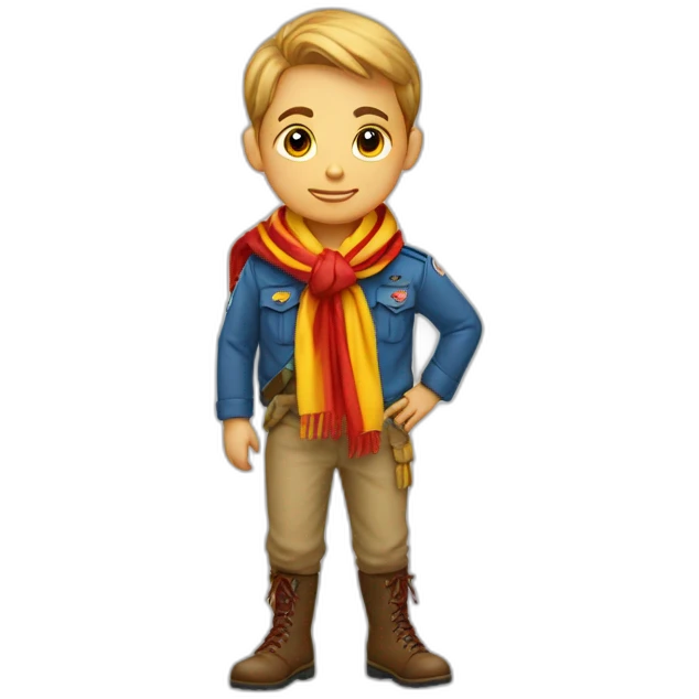 Scout boy with a RED AND YELLOW knotted scarf and a blue scout shirt emoji