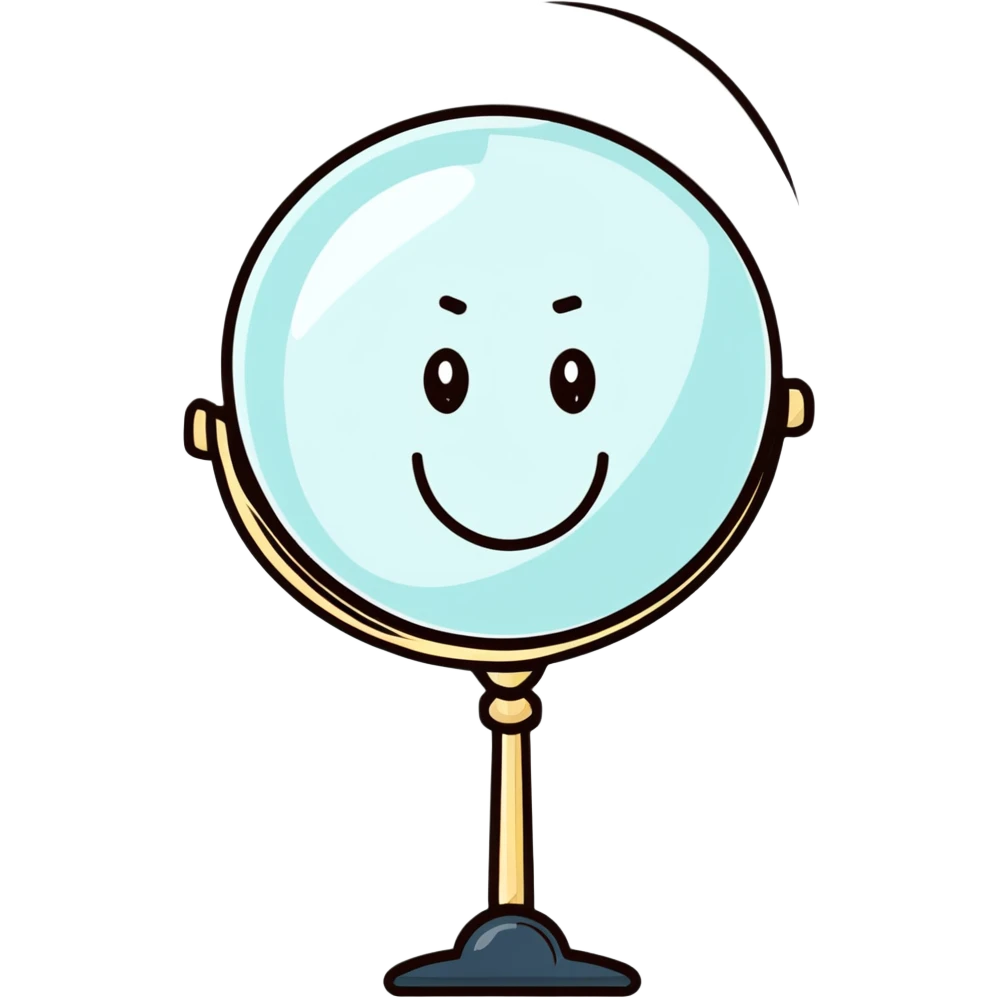 A cute magnifying glass with a happy face emoji